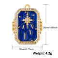 Gold-plated rectangle star charm with deep blue enamel and cubic zirconia stones - Starburst Star Rectangle Pendant (A0542)