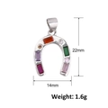 Macro view of horseshoe pendant with multi-color zircon stones and 22mm size specs - Silver Multi-color Rhinestone Horseshoe Pendant (A0546)