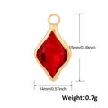Detail view of red rhombus glass pendant with gold-plated trim including size and weight - Red Diamond Style (A0303)