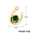 Luxury 12mm horseshoe pendant in gold with green zircon stone and dimensions - Green Stone Center Horseshoe Pendant (A0552)