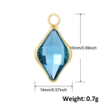 Detailed view of blue marquise glass pendant with gold-plated edge and dimensions - Blue Rhombus Style (A0305)