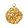 Retro 18k gold plated Aquarius zodiac coin pendant with textured irregular edges - Aquarius Style (SS0050)