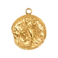 Macro view of gold Scorpio zodiac pendant with 18k gold plating on embossed coin surface - Scorpio Style (SS0051)