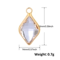 Detailed view of rhombic faceted glass pendant with gold plated frame and dimensions - Transparent White Rhombus Style (A0306)