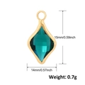 Green crystal rhombus pendant with gold frame and dimensions 15mm by 14mm shown on white - Dark Green Rhombus Style (A0307)