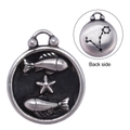 Retro stainless steel double-sided Pisces zodiac pendant necklace in vintage silver finish - Pisces (SS0085)