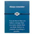 Detailed view of stainless steel compass charm bracelet with braided rope on gift card - Silver Compass Braided Bracelet Blue Card (B2947-Bracelet)