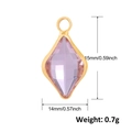 Macro view of 14mm lavender faceted glass charm with gold plated rim and dimensions - Lavender Diamond Style (A0312)