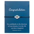 Detail of handmade compass charm bracelet on a blue Congratulation gift card - Silver Compass Bracelet with Card (B2952-Bracelet)