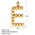 14mm goldener Edelstahl-Anhänger Buchstabe E mit gedrehtem Muster und Maßen auf Weiß - Buchstabe E (SS0100-E)