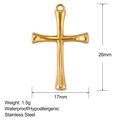 Pendentif croix en acier inoxydable doré, accessoire bijoux étanche de 26mm x 17mm - Croix Polie Minimaliste (SS0153)