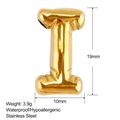 Detailed view of golden stainless steel bubble letter I pendant with size measurements - Puffy Letter I Style (SS0164-I)