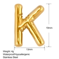 Detailed view of bubble letter K pendant with 19mm height and 13mm width dimensions - Puffy Letter K Style (SS0166-K)