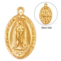 Detailed view of Virgin Mary and Saint Benedict religious medal pendant in gold - Double-Sided Our Lady of Guadalupe Charm (SS0182)
