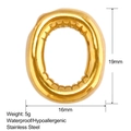 Detailed size chart for gold bubble letter O pendant with height 19mm and width 16mm - Puffy Letter O Style (SS0170-O)