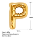 Macro view of gold P-letter bubble pendant with 19x13mm size and waterproof detail - Puffy Letter P Style (SS0171-P)