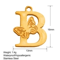 Detalle del colgante letra B en acero inoxidable oro 18K con grabado de mariposa - Estilo Letra B (SS0193)