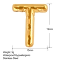 Detail of gold letter T pendant in stainless steel with 19mm by 15mm dimensions - Puffy Letter T Style (SS0175-T)