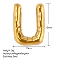 Detailed size chart for 304 stainless steel gold U-shaped pendant showing 19mm by 15mm dimensions - Puffy Letter U Style (SS0176-U)