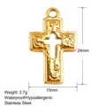 Gold plated stainless steel hollow cross heart pendant with textured finish 24mm size - Hollow Cross Pendant (SS0189)