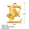 Colgante letra E de acero inoxidable dorado con grabado de mariposa, amuleto 16mm - Estilo Letra E (SS0196)