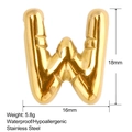 Detail of 3D bubble letter W pendant in gold stainless steel with size and weight specs - Puffy Letter W Style (SS0178-W)