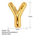 Detailed size specifications for gold stainless steel bubble letter Y pendant jewelry - Puffy Letter Y Style (SS0180-Y)