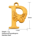 Dimensioni dettagliate del ciondolo lettera P in acciaio inossidabile placcato oro 18K - Stile Lettera P (SS0207)