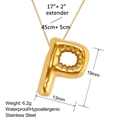 Detailansicht goldener 18K Buchstabenanhänger P mit Maßen und Materialeigenschaften - Stil P (XL0049-P)