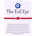 Red hand-woven Evil Eye bracelet with a pink enamel charm on an English story card - Red Pink Eye Style (B0005)