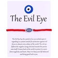 Red braided evil eye bracelet with blue crystals on a white display message card - Red Silver Blue Eye Style (B0013)