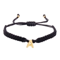 Bracciale in corda intrecciata nera regolabile con ciondolo a lettera A dorata - Stile Lettera A in Corda Intrecciata Nera (B2925-A) / Nero