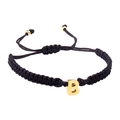 Bracciale regolabile in corda nera intrecciata con ciondolo lettera B dorata e perline in metallo - Stile Lettera B in Corda Intrecciata Nera (B2925-B) / Nero