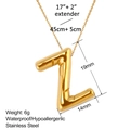 Edelstahl 3D Bubble Buchstabe Z Halskette in 18K Goldoptik mit Größenangaben im Bild - Stil Z (XL0059-Z)