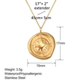 Détails du pendentif boussole en acier inoxydable doré avec dimensions précises - Style Orientation Boussole (XL0073)