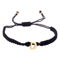 Bracciale fatto a mano in corda nera con ciondolo lettera D dorata e nodo regolabile - Corda Nera D (B2925-D)