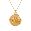 Detail of 18K gold plated stainless steel necklace with round zodiac coin relief pendant - Virgo (XL0096)