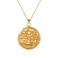 Detailed macro view of vintage Libra gold coin pendant with textured 18k gold finish - Libra (XL0097)