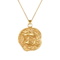 Detail of 18K gold-plated stainless steel necklace with round dolphin relief pendant - Pisces (XL0098)