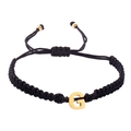 Handmade black woven rope bracelet featuring a polished gold-plated initial G charm - Black Rope G (B2925-G)