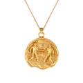 Vintage 18k gold plated stainless steel Gemini zodiac coin necklace on white background - Gemini (XL0103)