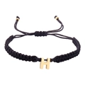 Adjustable black braided rope bracelet featuring a golden stainless steel letter H charm - Black Rope H (B2925-H)