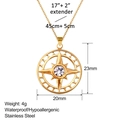 Golden stainless steel compass pendant necklace with crystal and 17+2 inch O-chain - Inlaid Diamond Compass Style (XL0079)