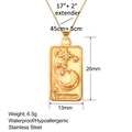 Gold stainless steel rectangle pendant necklace with embossed moon and star celestial design - Rectangular Star Style (XL0080)