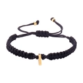 Minimalist black braided rope bracelet with a gold rectangular metal charm and adjustable beads - Black Rope I (B2925-I)