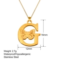 Macro detail of 18K gold letter G pendant with butterfly motif and size measurements - Butterfly Letter G (G-XL0198)
