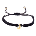 Adjustable black woven rope bracelet with gold letter J charm and bead accents - Black Rope J (B2925-J)