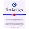 Blue woven Evil Eye bracelet with a red eye charm on a display card for gift - Oval Enamel Evil Eye (B0007)