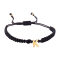 Minimalist black braided bracelet with golden letter K pendant and metal beads - Black Rope K (B2925-K)