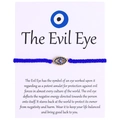 Handmade blue woven Evil Eye bracelet with a gold-tone zircon pendant on a display card - Round Rhinestone Evil Eye (B0011)